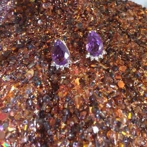 Amethyst Earrings w Diamond accents 14k gold
